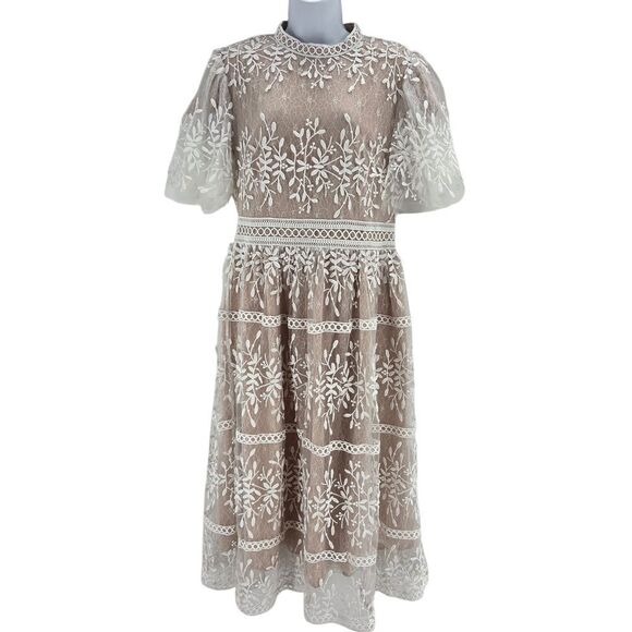 Ivy City Co Sicily Flutter Floral Lace Midi Dress - Picture 1 of 3